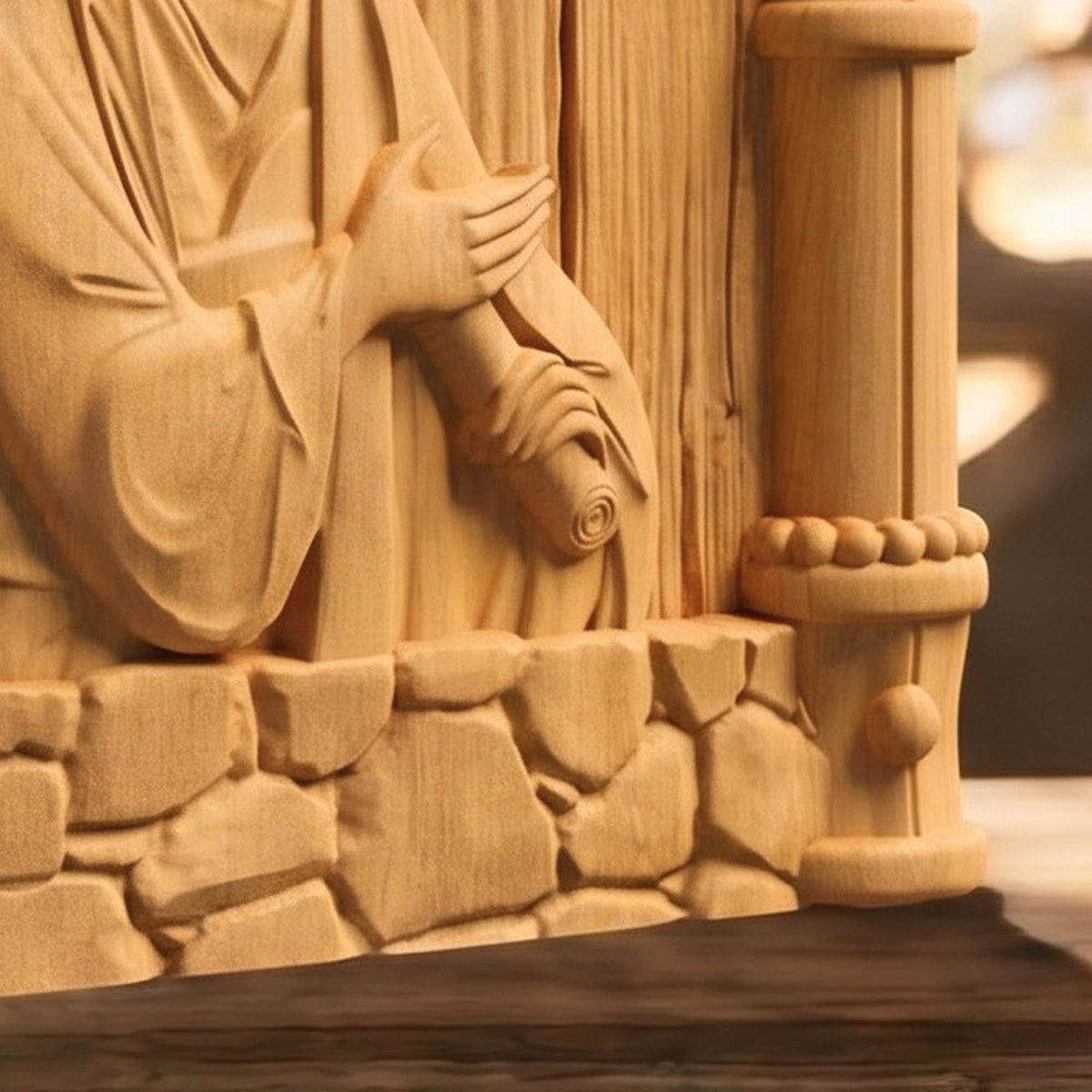 Saint Thomas the Apostle Wooden Carved Handmade Christian Icon Patron Saint of Architects and Builders Cretan Holy Carvings