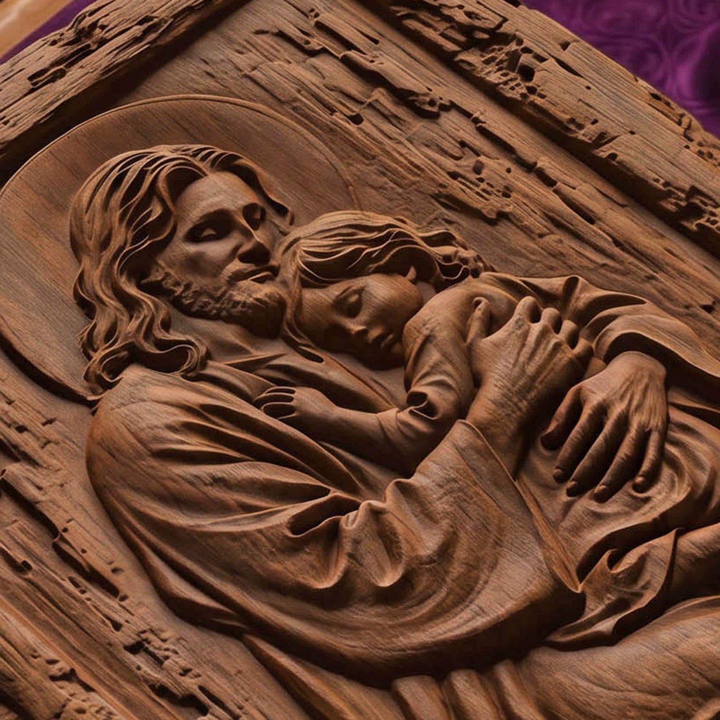 Jesus Holding Child Wooden Carved Handmade Christian Icon | Byzantine Greek Orthodox Home Decor