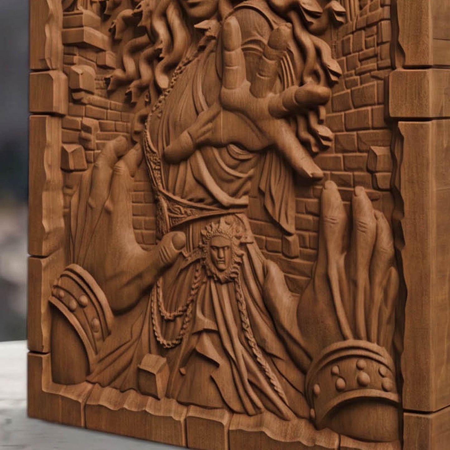 Medusa's Curse from Ancient Greek Mythology 3D Wooden Bas Relief Panel Art Sculptural Gift Idea Cretan Holy Carvings