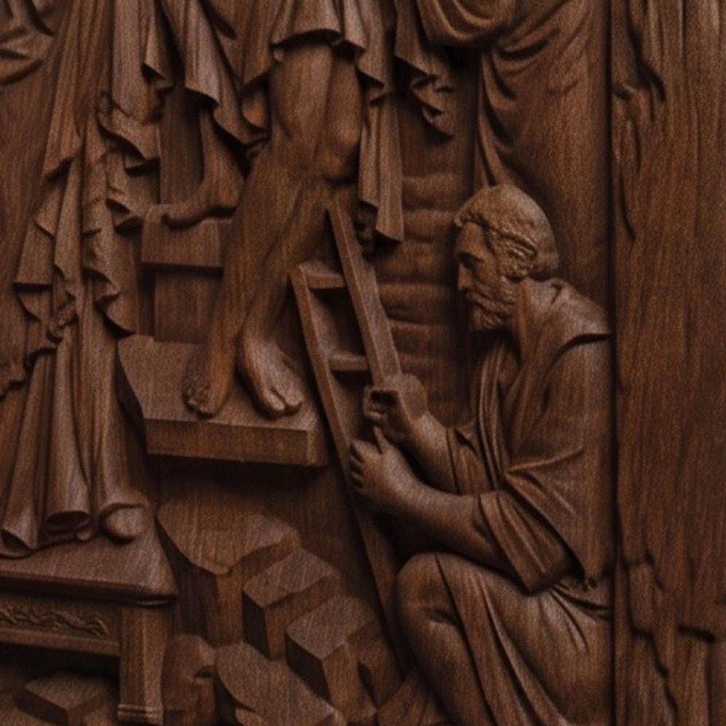 Jesus Christ Body Descent from the Cross Wooden Carved Handmade Christian Icon Byzantine Greek Orthodox Home Decor Cretan Holy Carvings