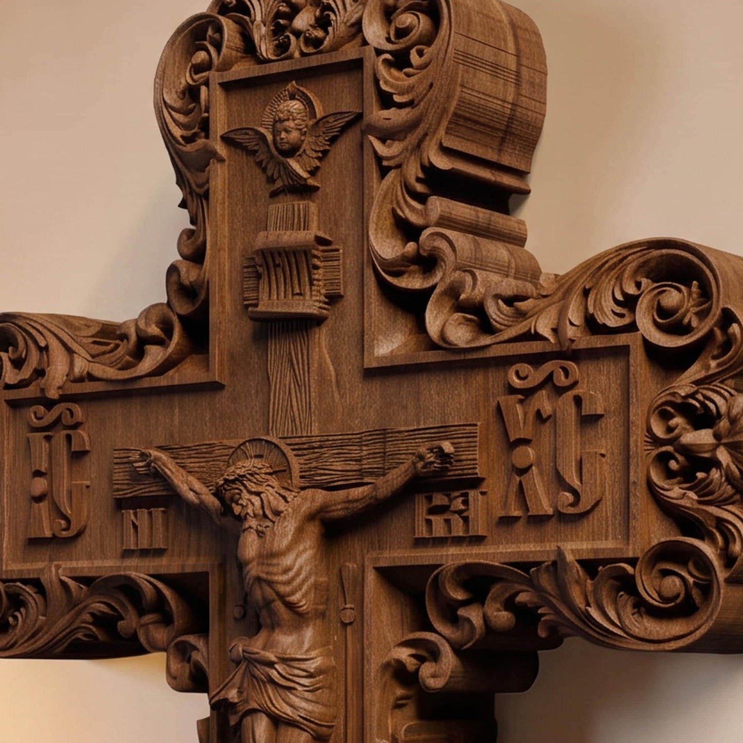 Hand Carved Cross No 11 | Wood Byzantine Greek Christian Wall Art Cretan Holy Carvings