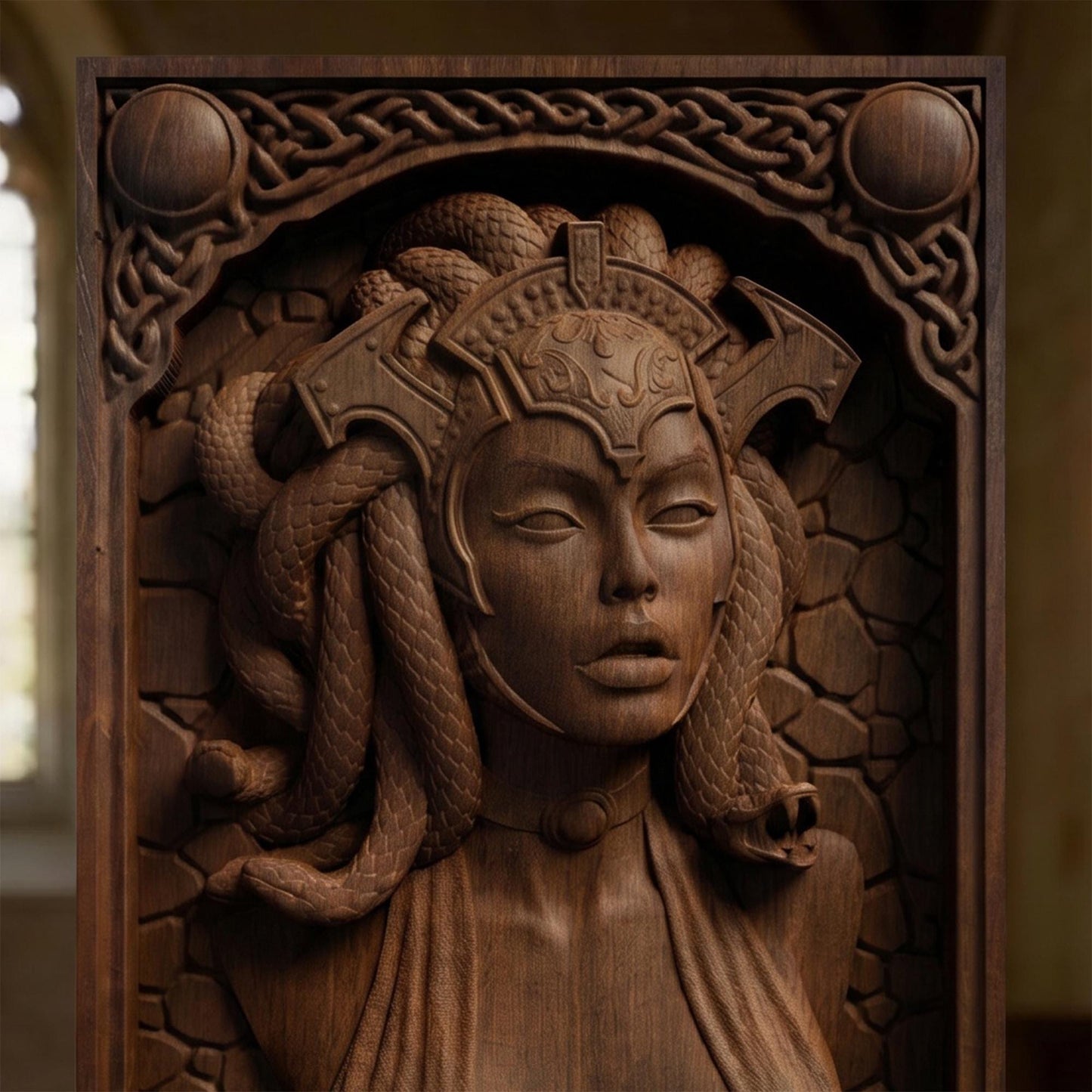 Wooden Medusa Carving | Framed Bas Relief | Sculptural Gift Idea