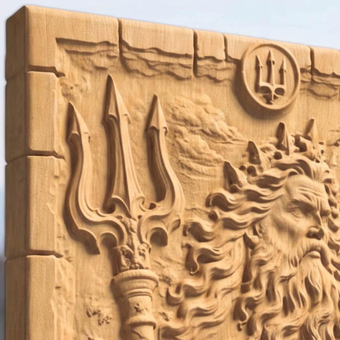 Poseidon God of Olympus from Ancient Greek Mythology 3D Wooden Bas Relief Panel Art Sculptural Gift Idea Cretan Holy Carvings