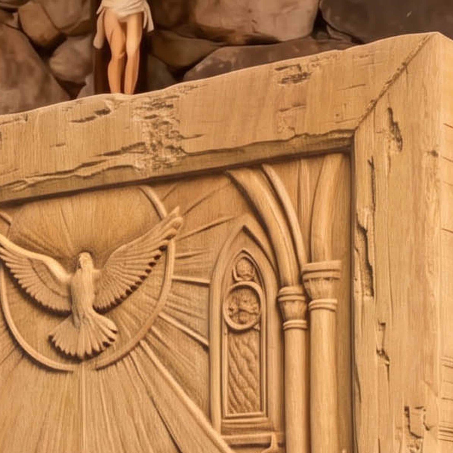 Pentecoste the Holy Spirit as Tongues of Fire Wooden Carved Handmade Christian Icon Byzantine Greek Orthodox Home Decor Cretan Holy Carvings