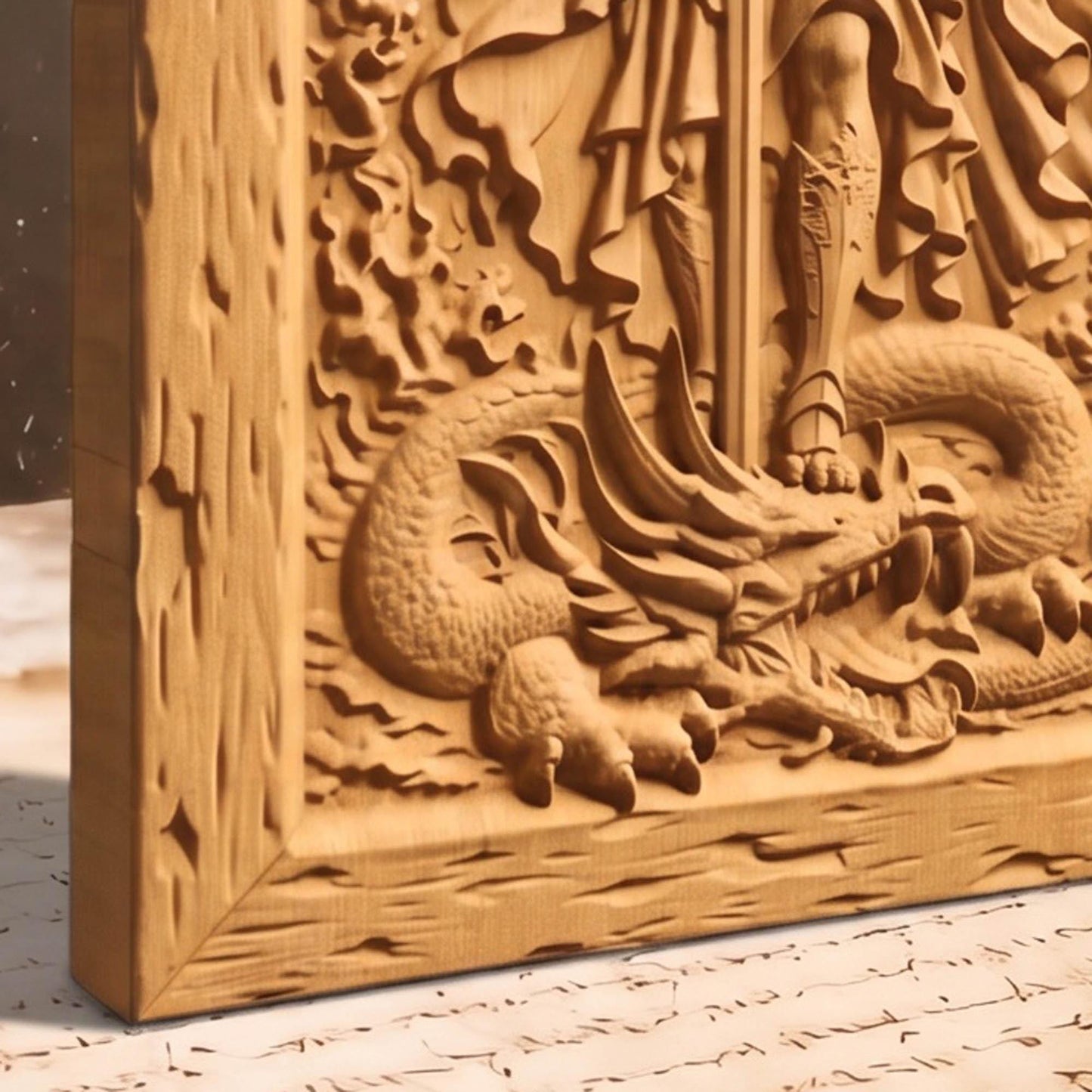Archangel Michael Wooden Carved Handmade Christian Icon Byzantine Greek Orthodox Home Decor Cretan Holy Carvings