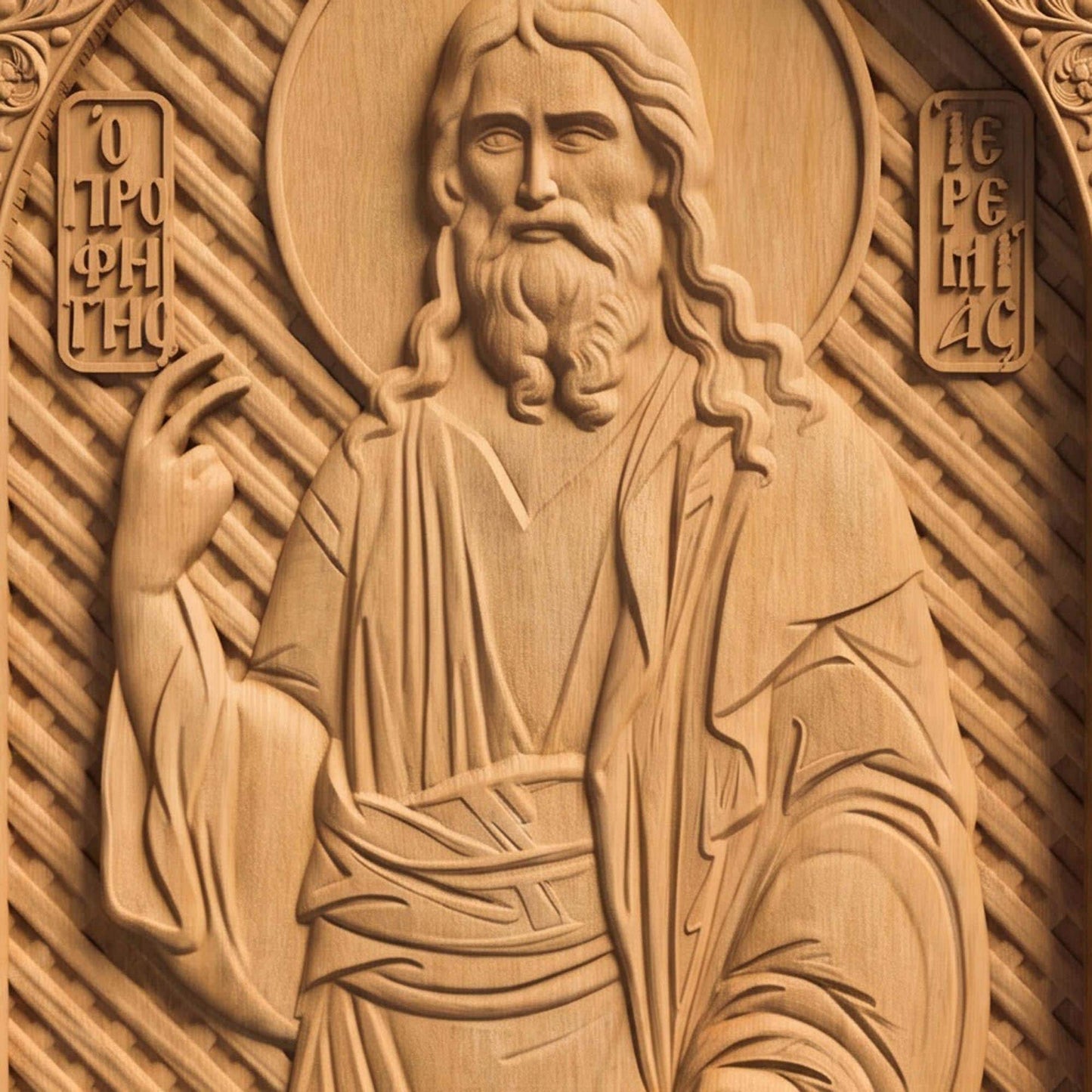Prophet Jeremiah Wooden Carved Handmade Christian Icon | Byzantine Greek Orthodox Home Art Decor