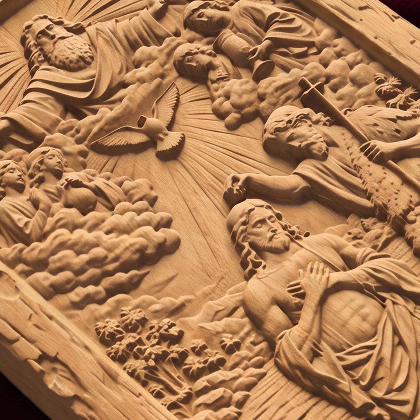 The Baptism of Jesus Christ Wooden Carved Handmade Christian Icon Byzantine Greek Orthodox Home Decor Cretan Holy Carvings