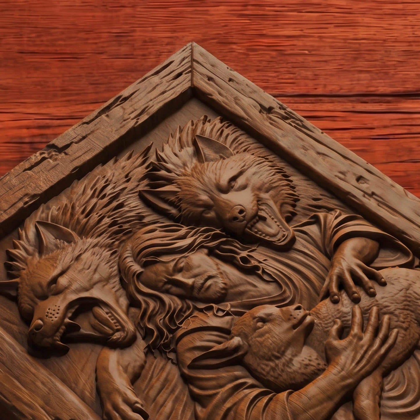 Jesus Christ Saves from the Wolves Wooden Carved Handmade Christian Icon Byzantine Greek Orthodox Home Art Decor Cretan Holy Carvings