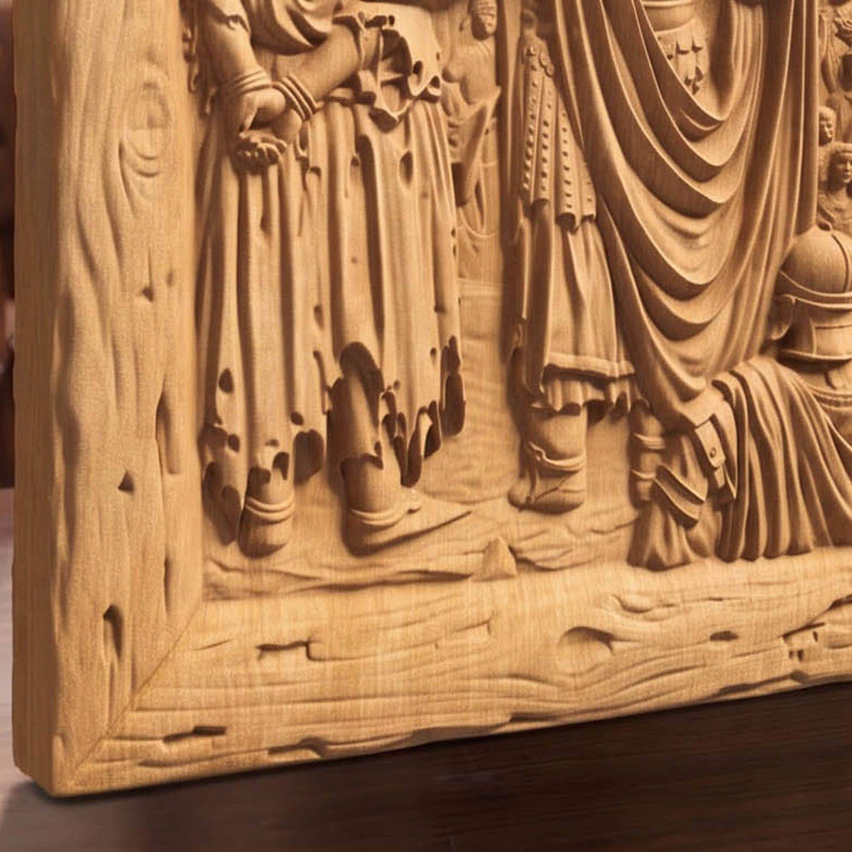 Jesus Christ in Front of the Condemning Crowd Wooden Carved Handmade Christian Icon Byzantine Greek Orthodox Home Decor Cretan Holy Carvings