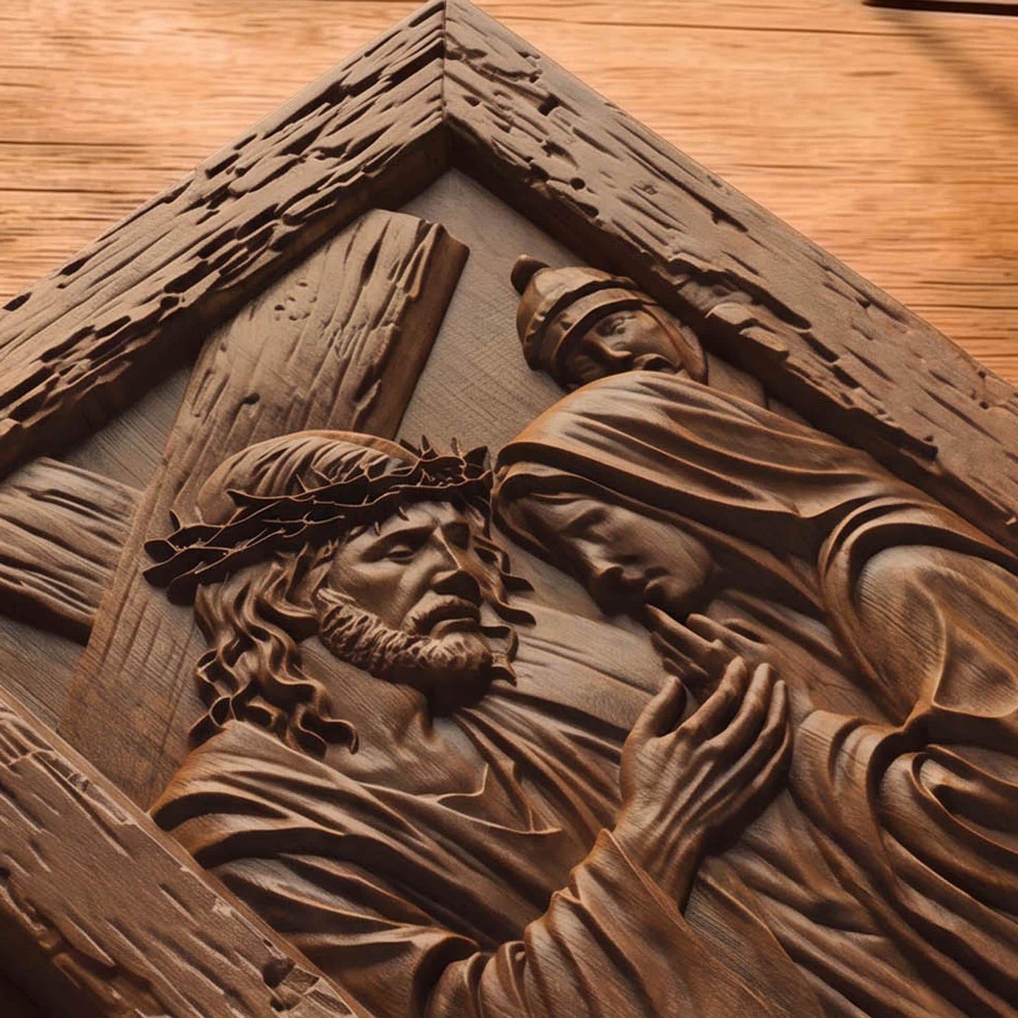 Virgin Mary Supports Jesus Wooden Carved Handmade Christian Icon Byzantine Greek Orthodox Home Decor Cretan Holy Carvings