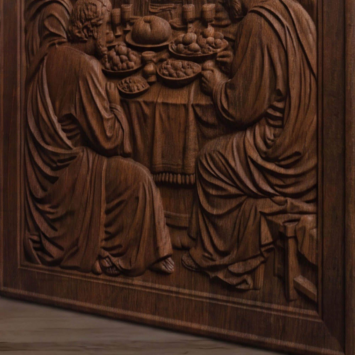 The Last Supper 2 Plain Frame Wooden Carved Handmade Christian Icon Byzantine Greek Orthodox Home Decor Cretan Holy Carvings