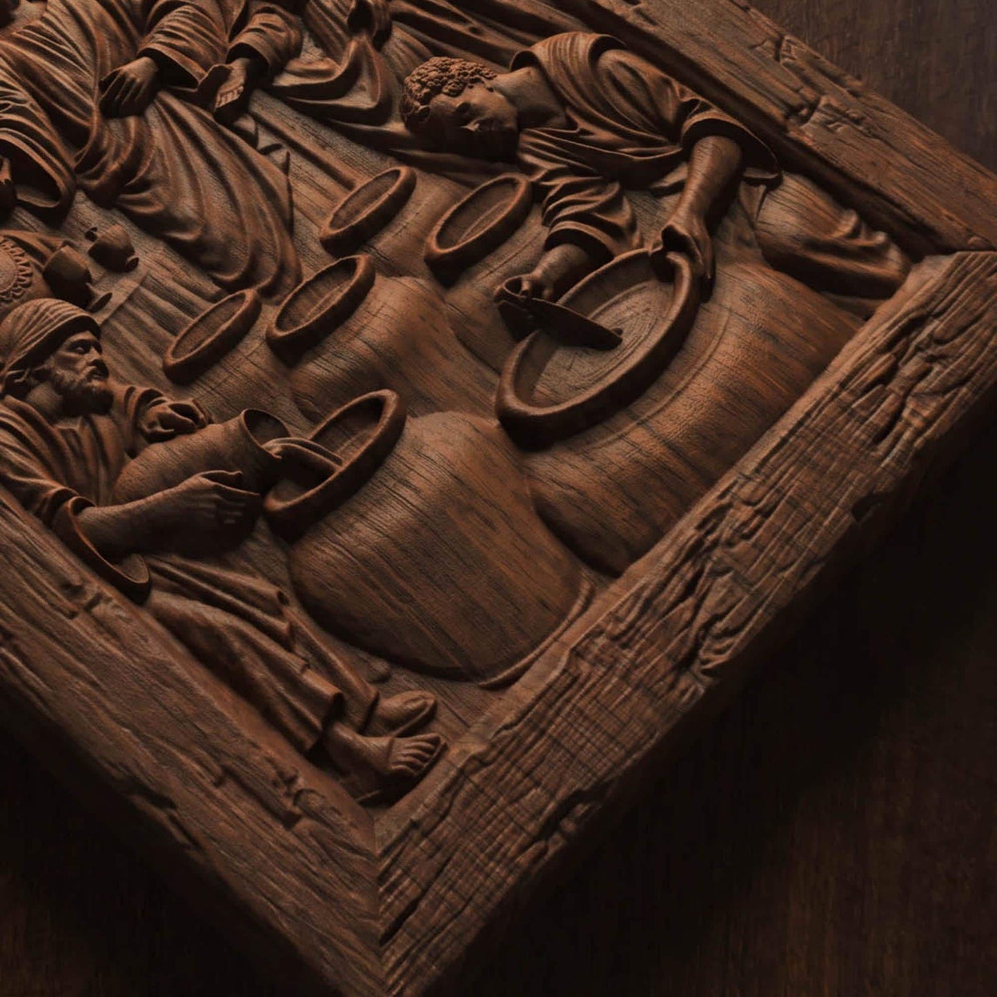 Jesus Christ and the Miracle at Cana Wooden Carved Handmade Christian Icon Byzantine Greek Orthodox Home Decor Cretan Holy Carvings