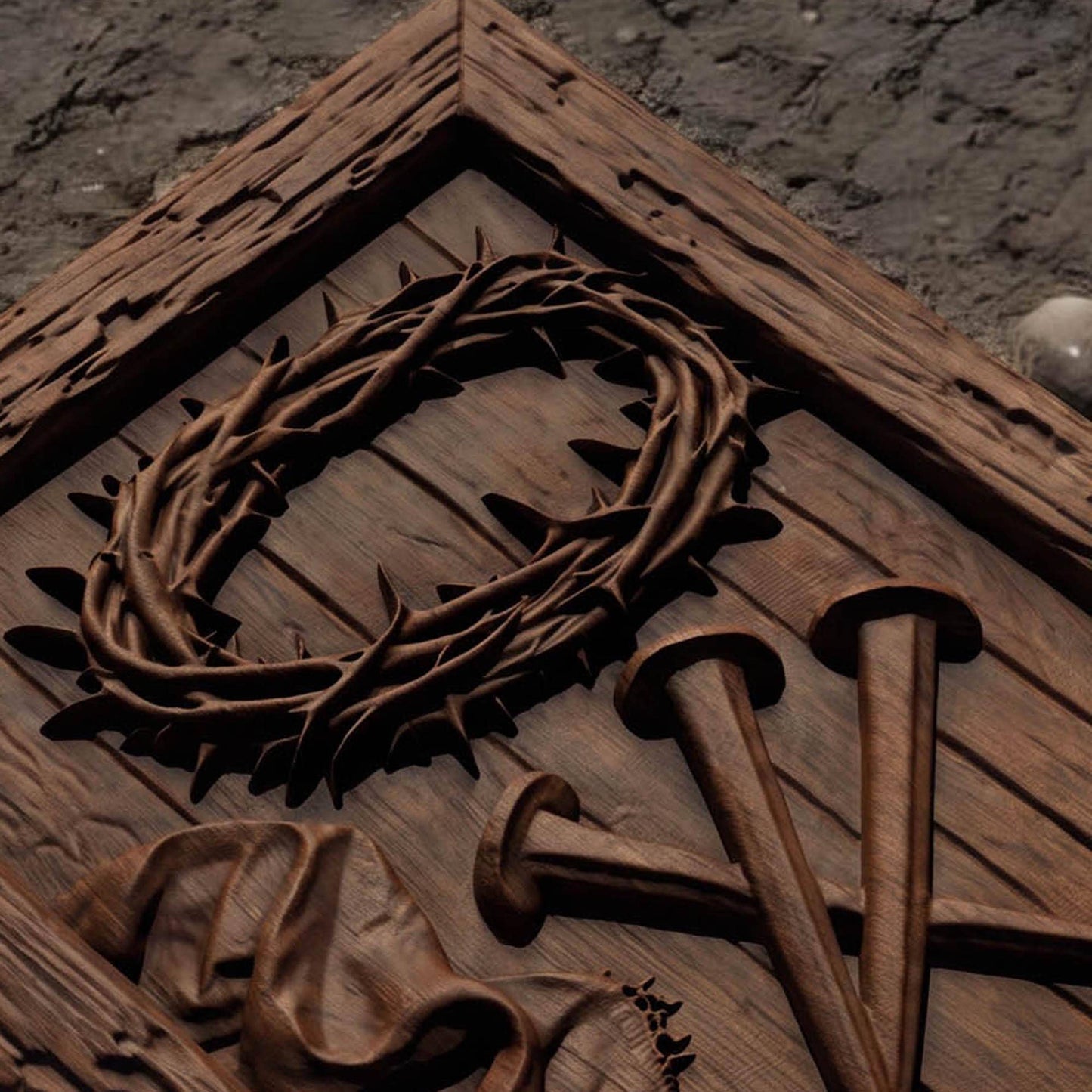 Iron Nails and Crown of Thorns Wooden Carved Handmade Christian Icon Byzantine Greek Orthodox Home Decor Cretan Holy Carvings