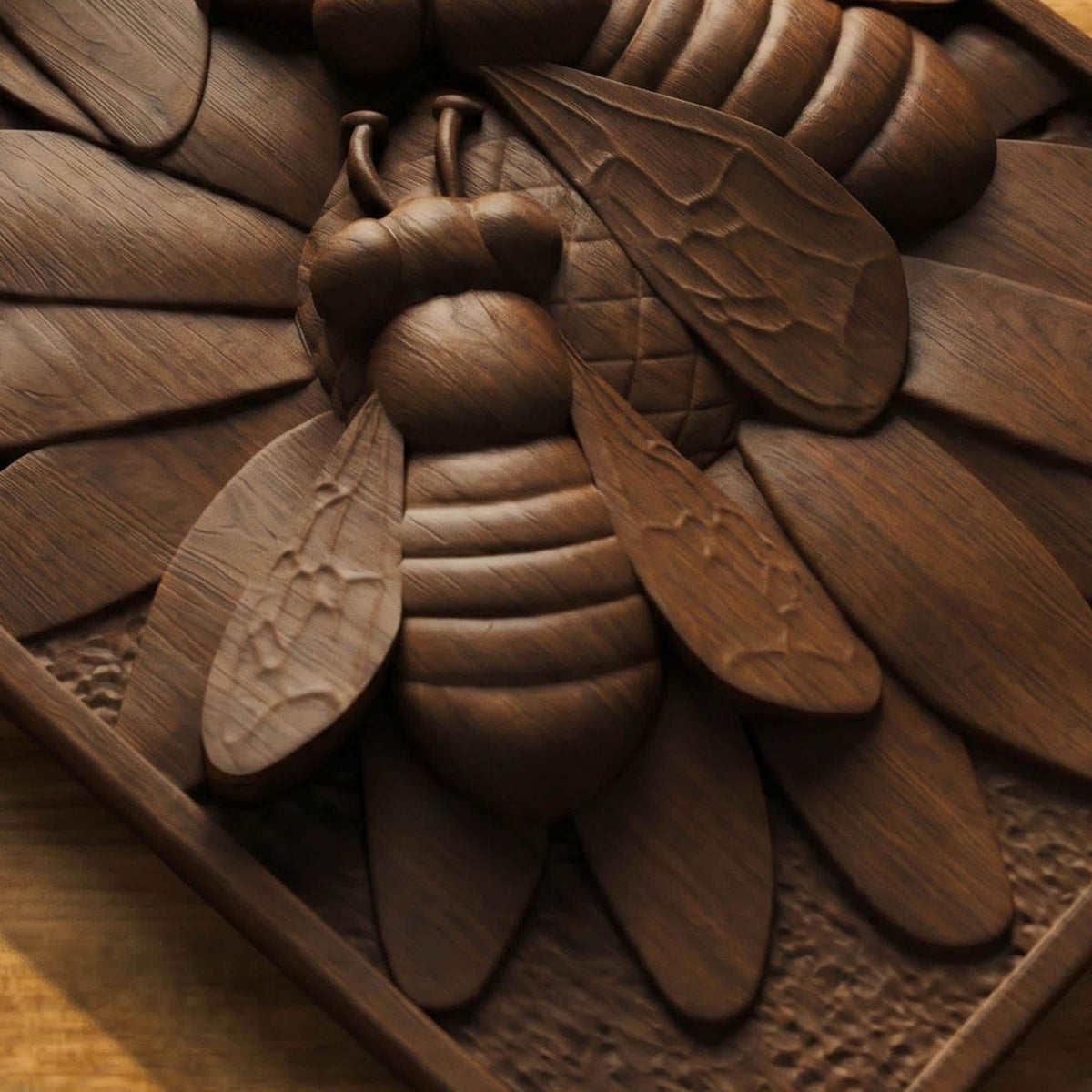 Bees Panel Framed Bas Relief | Wooden Bees Carving | Sculptural Gift Idea