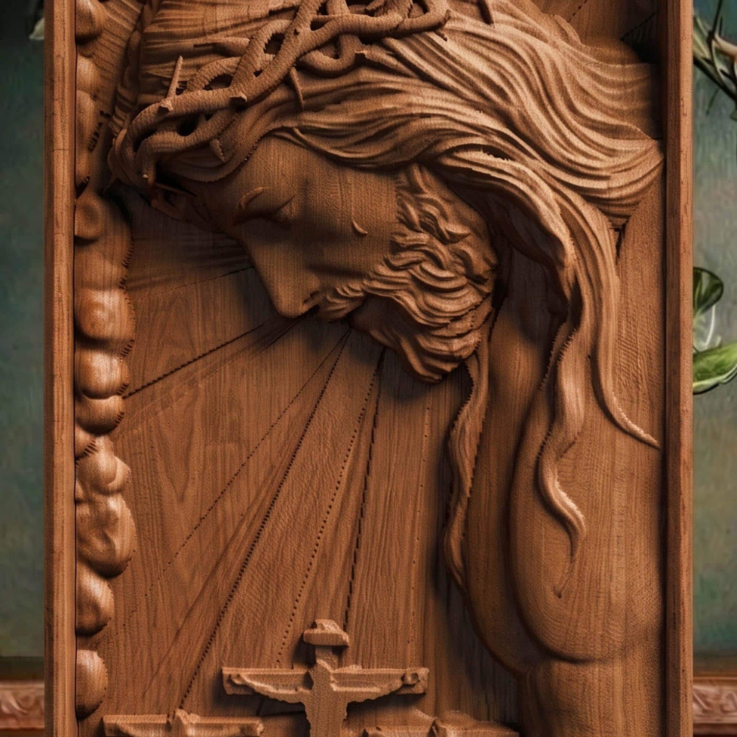 Jesus Christ on the Cross Along with the Two Thieves Wooden Carved Handmade Christian Icon Byzantine Greek Orthodox Home Art Decor Cretan Holy Carvings