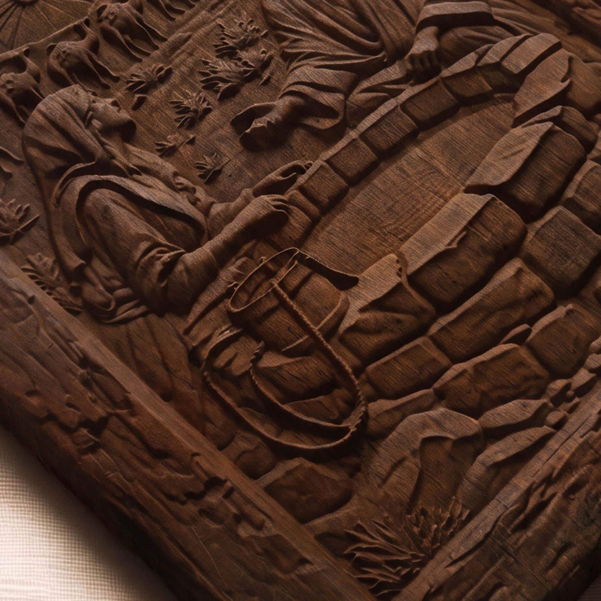Jesus Talks With a Samaritan Woman at the Well Wooden Carved Handmade Christian Icon Byzantine Greek Orthodox Home Decor Cretan Holy Carvings