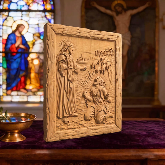 Jesus Heals the Demon-Possessed Man Wooden Carved Handmade Christian Icon Byzantine Greek Orthodox Home Decor Cretan Holy Carvings