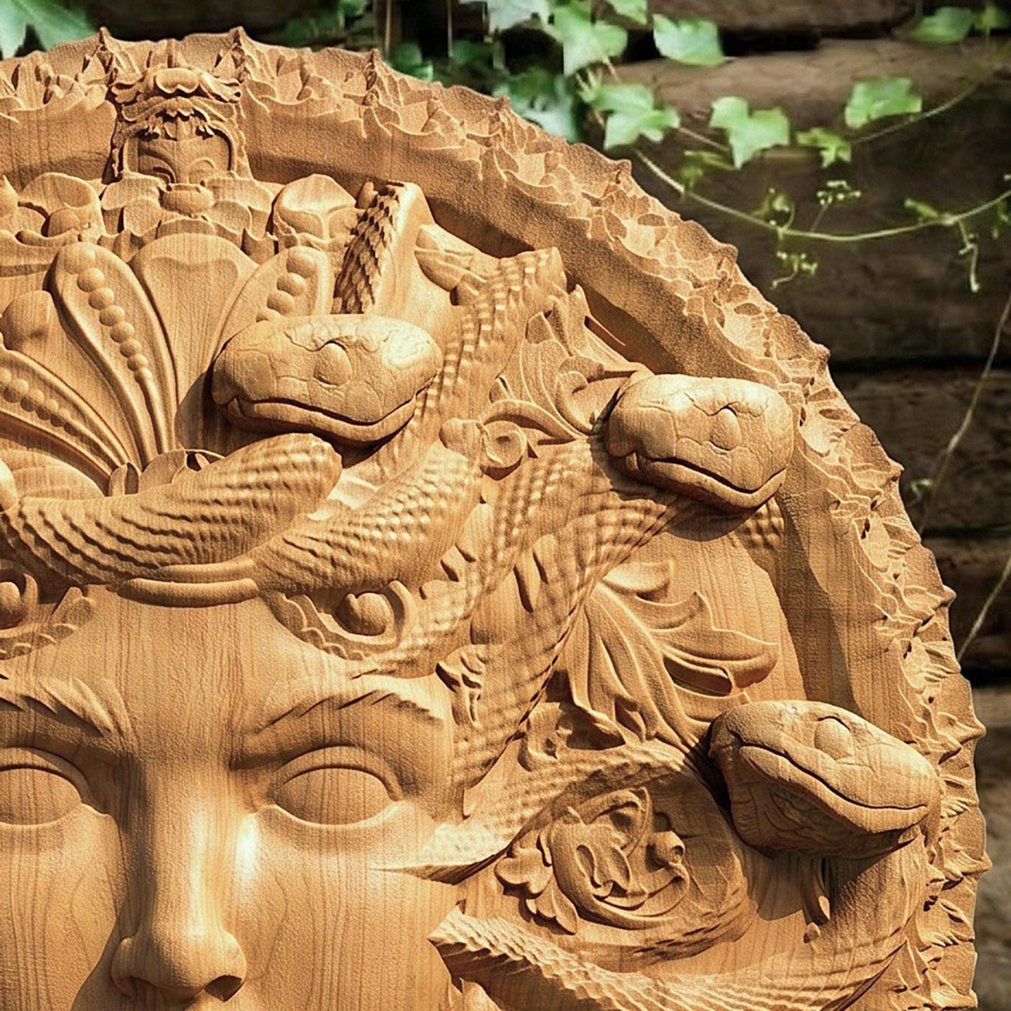 Medusa in Disk Wooden Bas Relief | Wood Panel Art | Sculptural Gift Idea