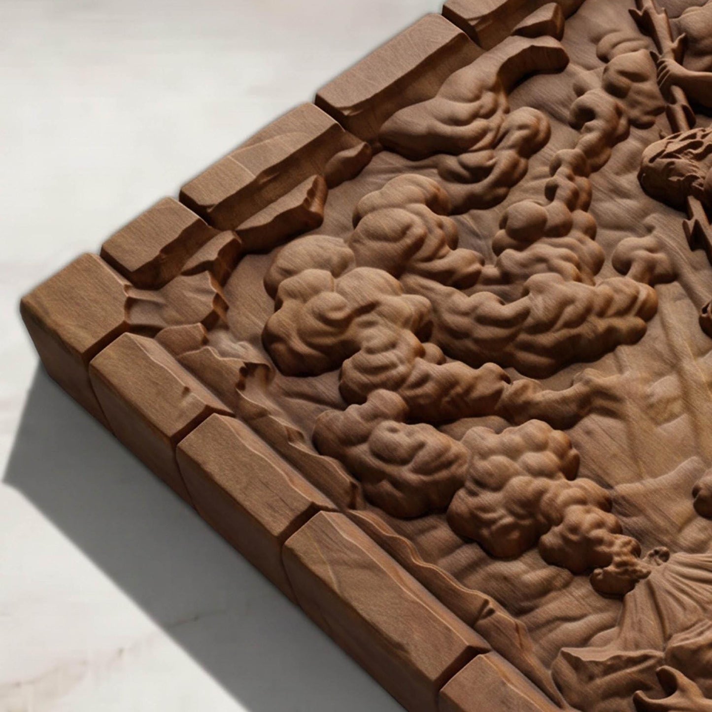 Zeus vs Lava Titan from Ancient Greek Mythology 3D Wooden Bas Relief Panel Art Sculptural Gift Idea Cretan Holy Carvings