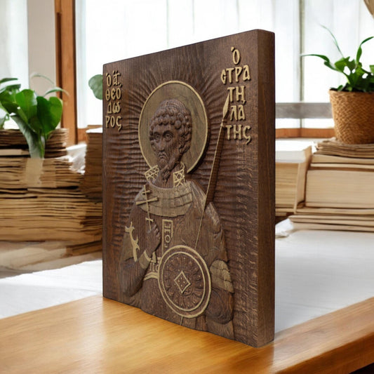 Άγιος Θεόδωρος ο Στρατηλάτης Ξυλόγλυπτη Εικόνα.