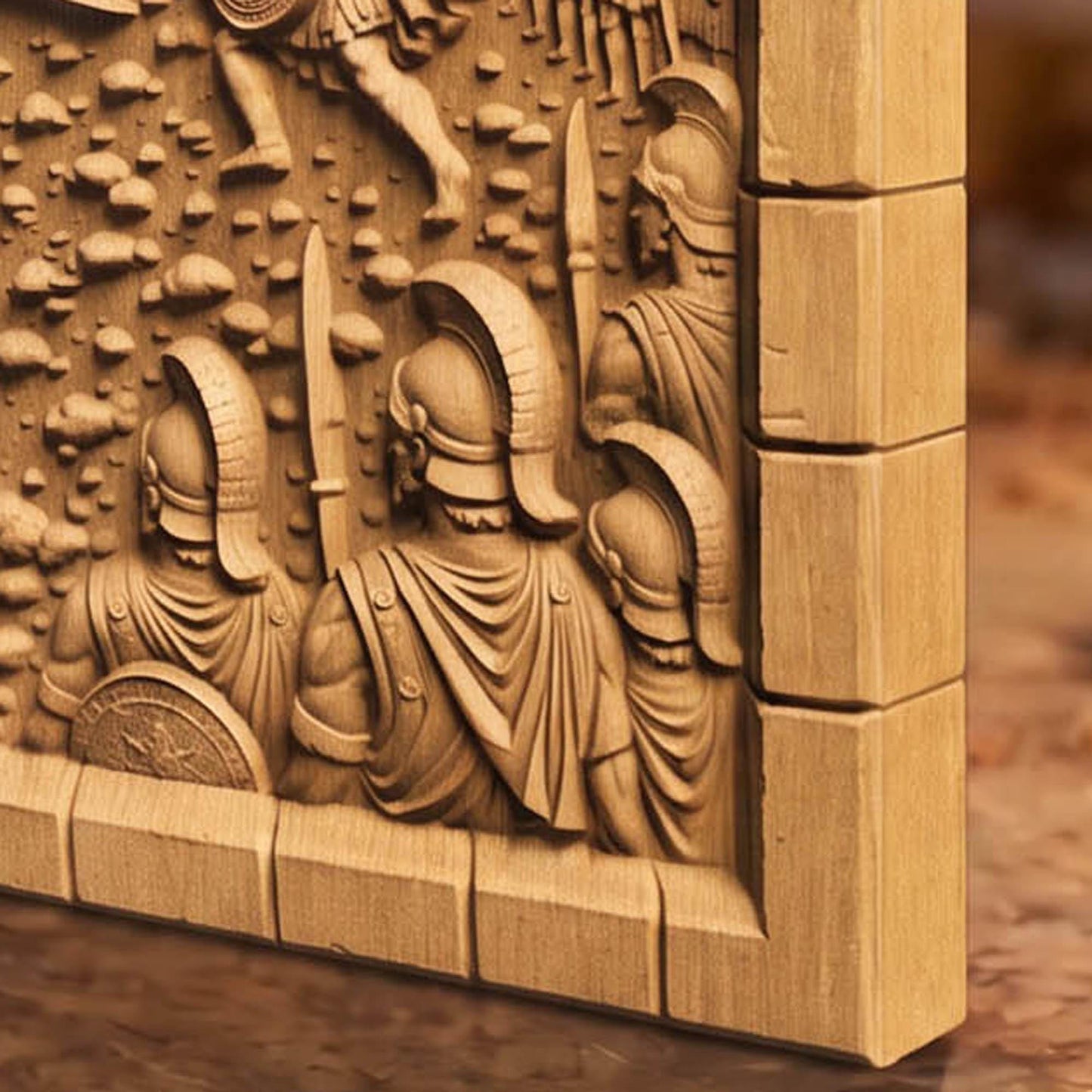Achilles Fights Hector of Troy 3D Wooden Bas Relief Panel Art Sculptural Gift Idea Cretan Holy Carvings