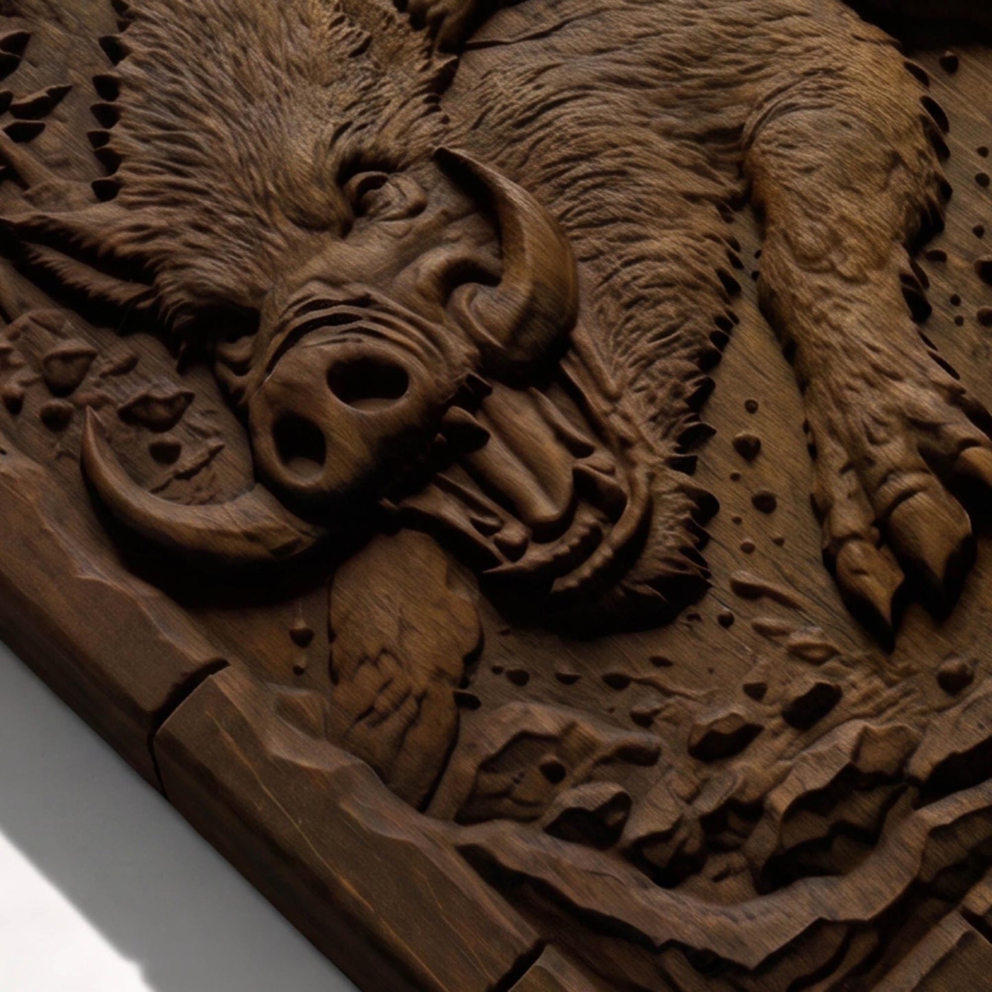 Hercules Fighting the Wild Boar from Ancient Greek Mythology 3D Wooden Bas Relief Panel Art Sculptural Gift Idea Cretan Holy Carvings