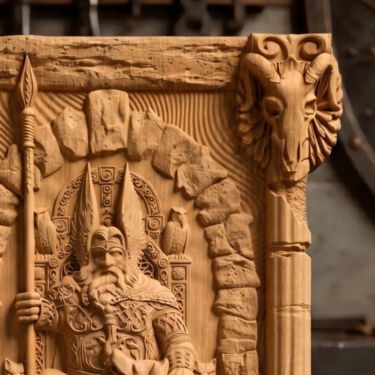Odin Wooden Bas Relief | Wood Panel Art | Sculptural Gift Idea