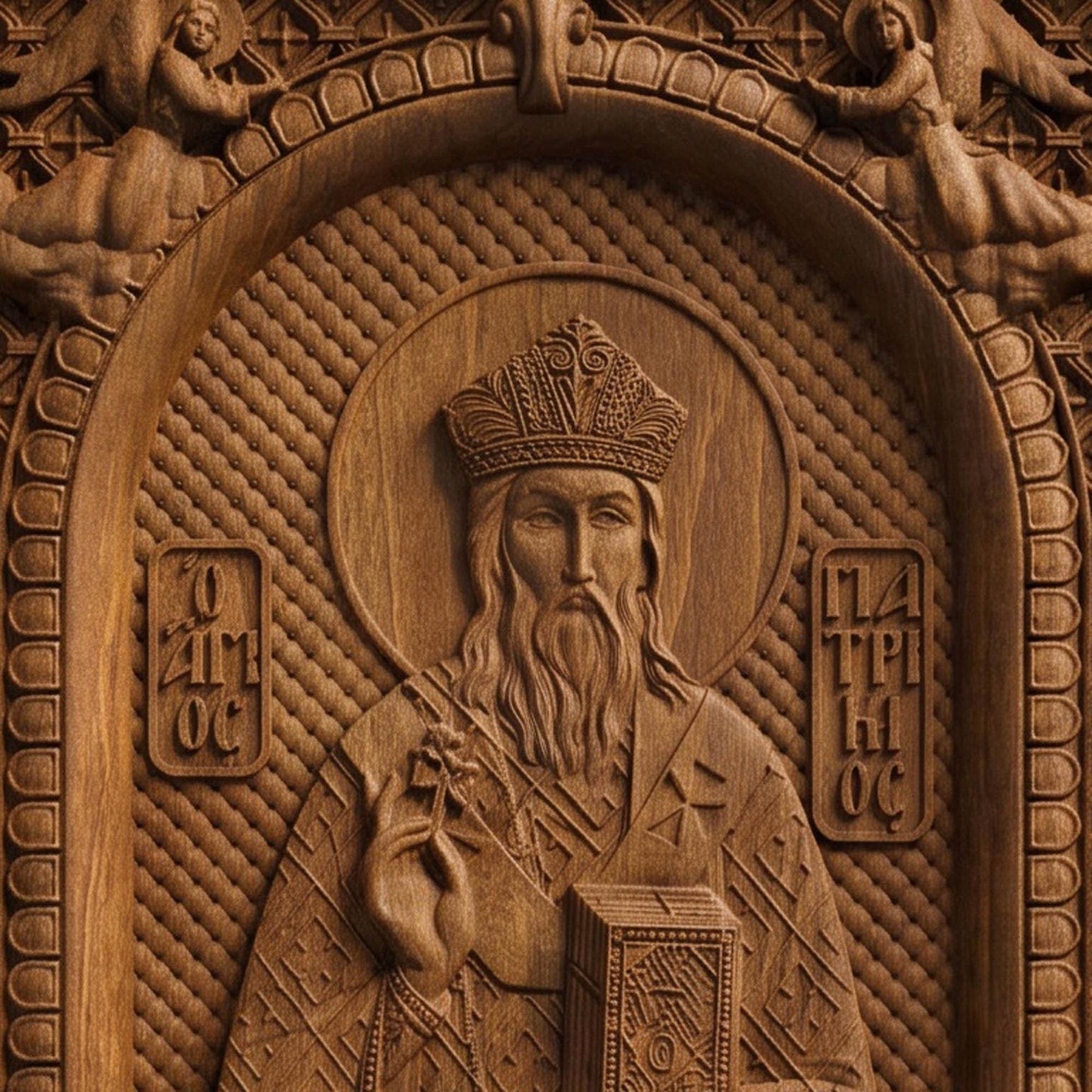 Saint Patrick Patron Saint of Ireland Wooden Carved Handmade Christian Icon | Byzantine Greek Orthodox Home Art Decor