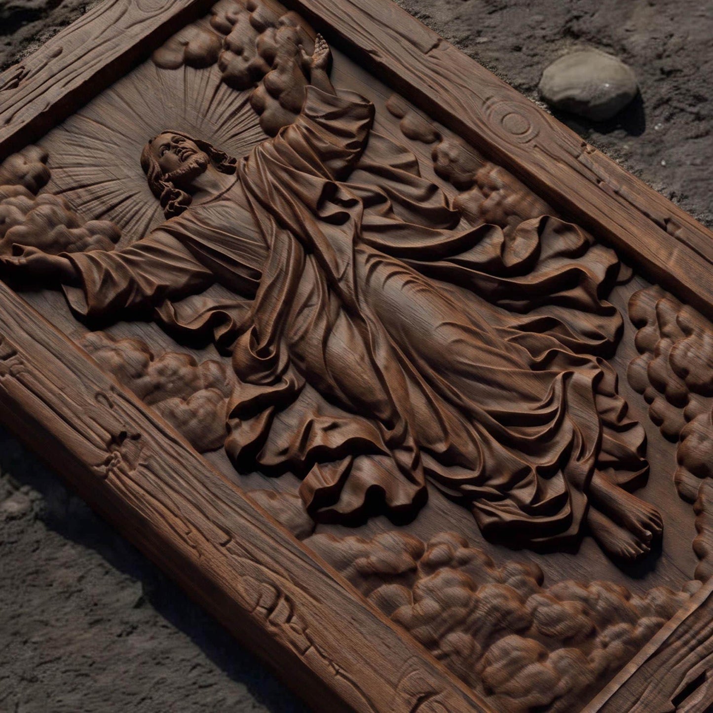Jesus Christ Ascension Wooden Carved Handmade Christian Icon Byzantine Greek Orthodox Home Decor Cretan Holy Carvings