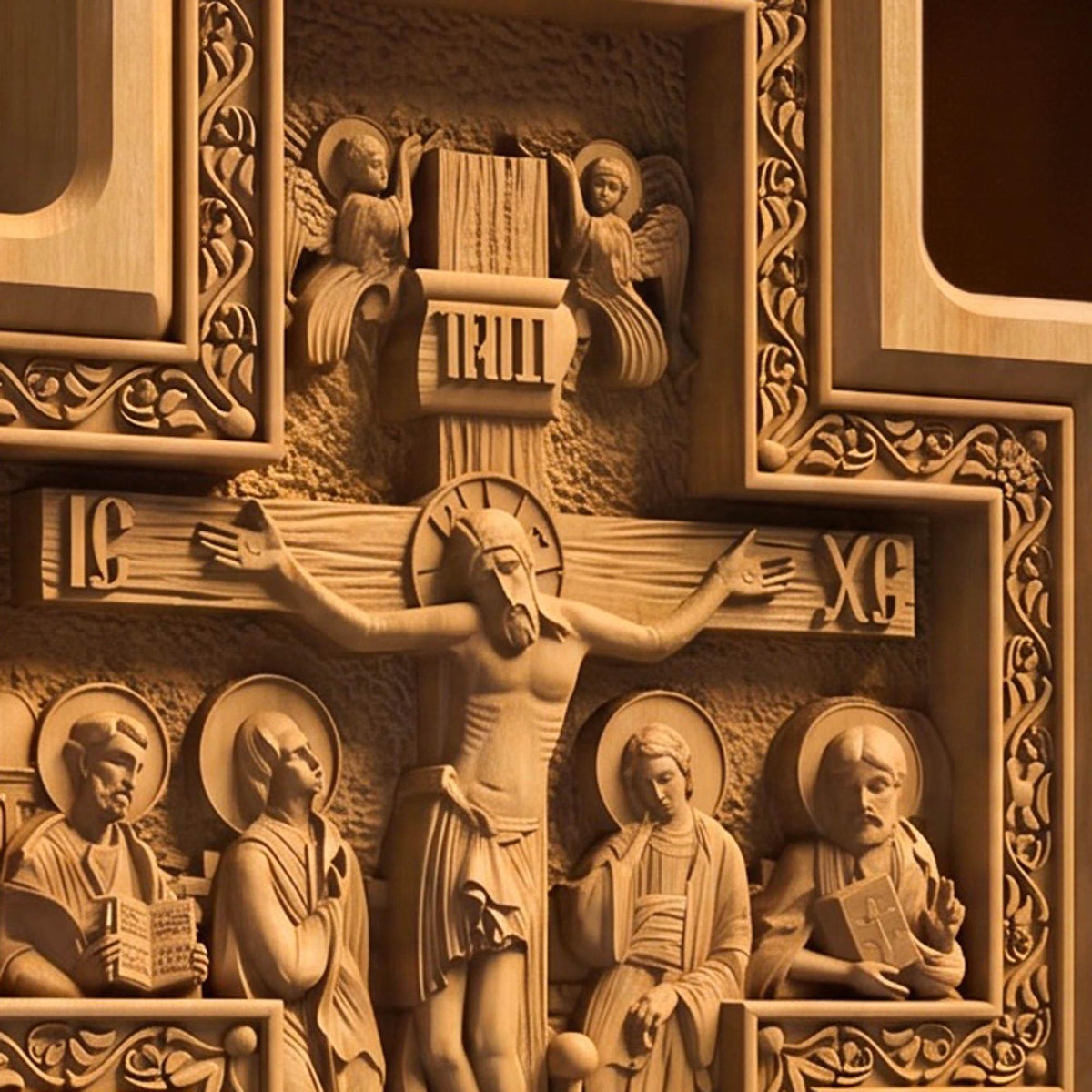 Hand Carved Cross No 14 | Wood Byzantine Greek Christian Wall Art Cretan Holy Carvings