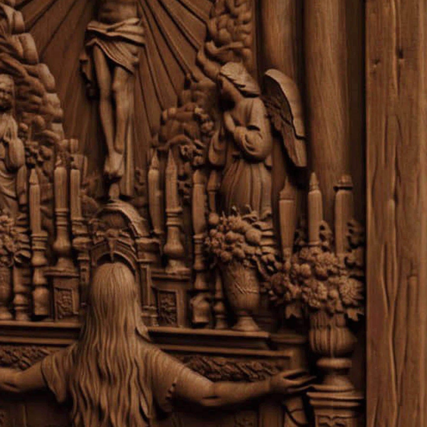 Praying in Church to Jesus Christ Wooden Carved Handmade Christian Icon Byzantine Greek Orthodox Home Decor Cretan Holy Carvings