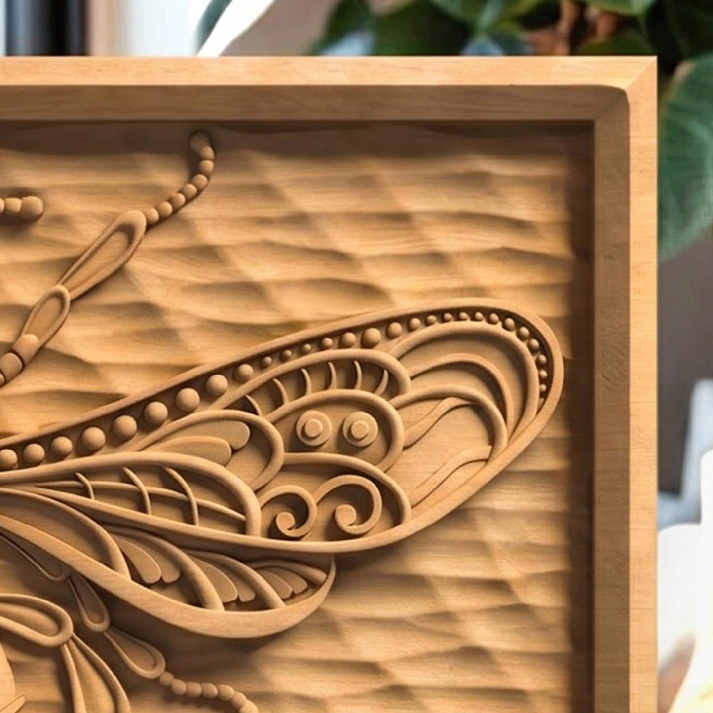 Bee Tribal Framed Bas Relief | Wooden Bee Carving | Sculptural Gift Idea