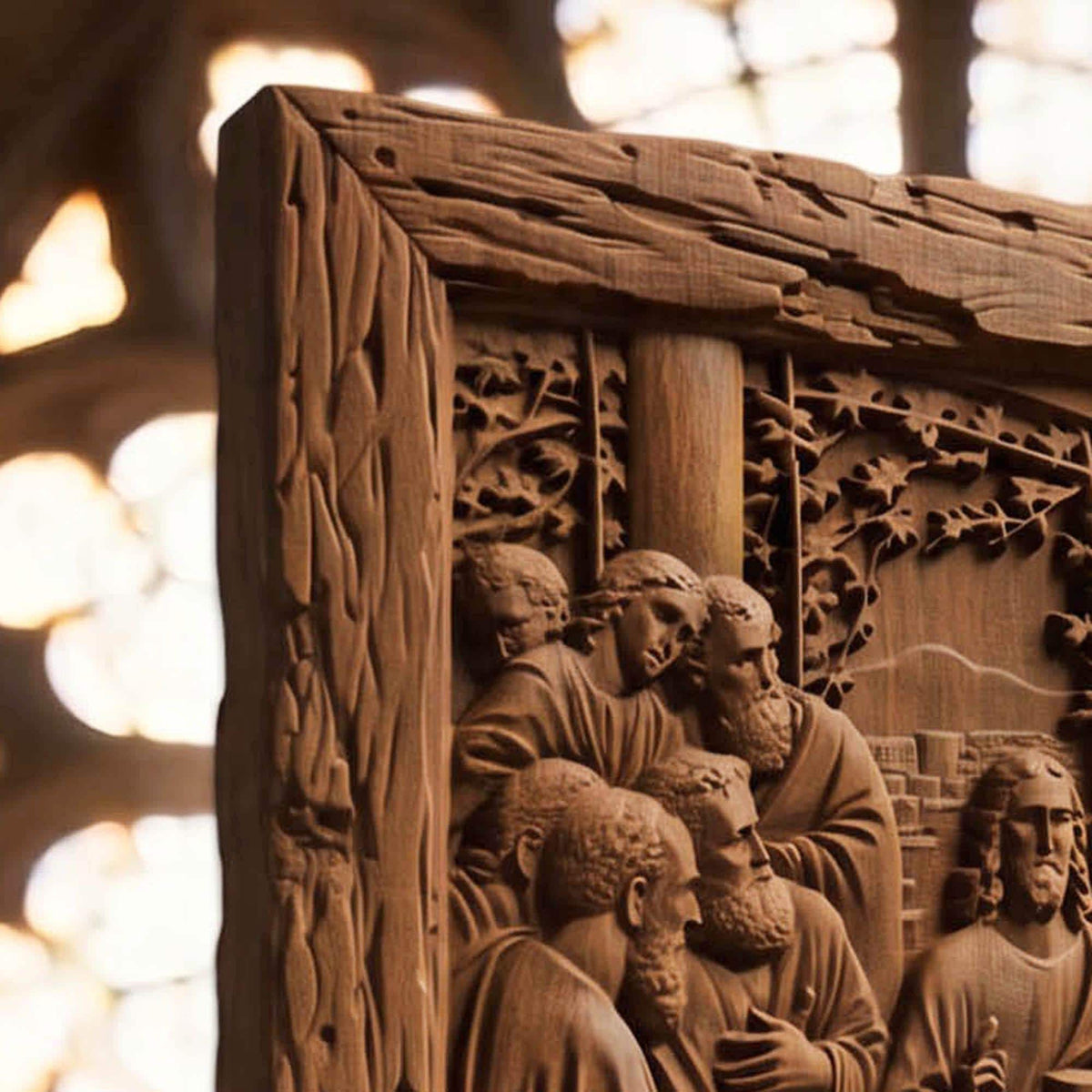 The Last Supper 3 Rustic Frame Wooden Carved Handmade Christian Icon Byzantine Greek Orthodox Home Decor Cretan Holy Carvings