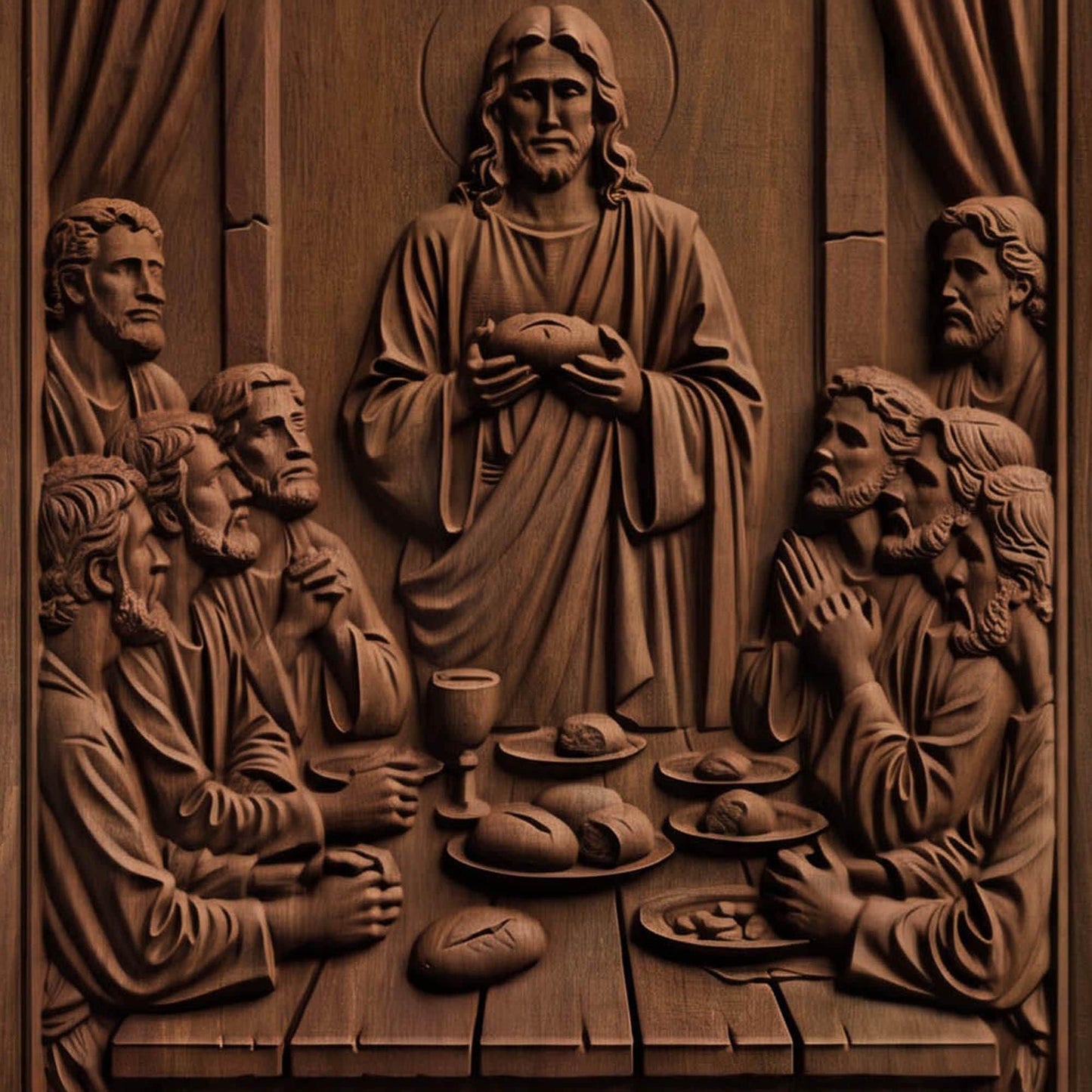 Jesus Christ Blesses the Bread Wooden Carved Handmade Christian Icon  Byzantine Greek Orthodox Home Decor Cretan Holy Carvings