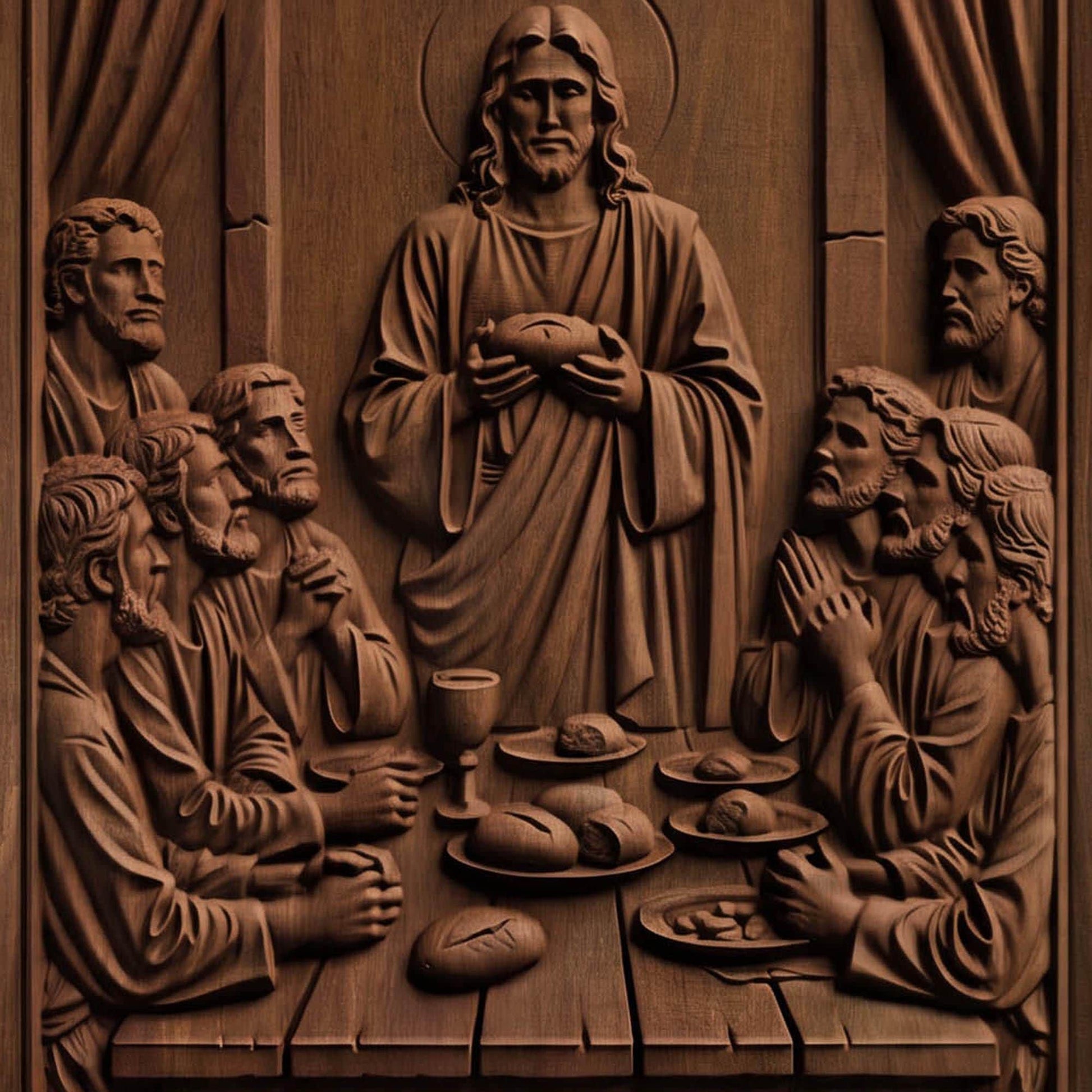 Jesus Christ Blesses the Bread Wooden Carved Handmade Christian Icon  Byzantine Greek Orthodox Home Decor Cretan Holy Carvings