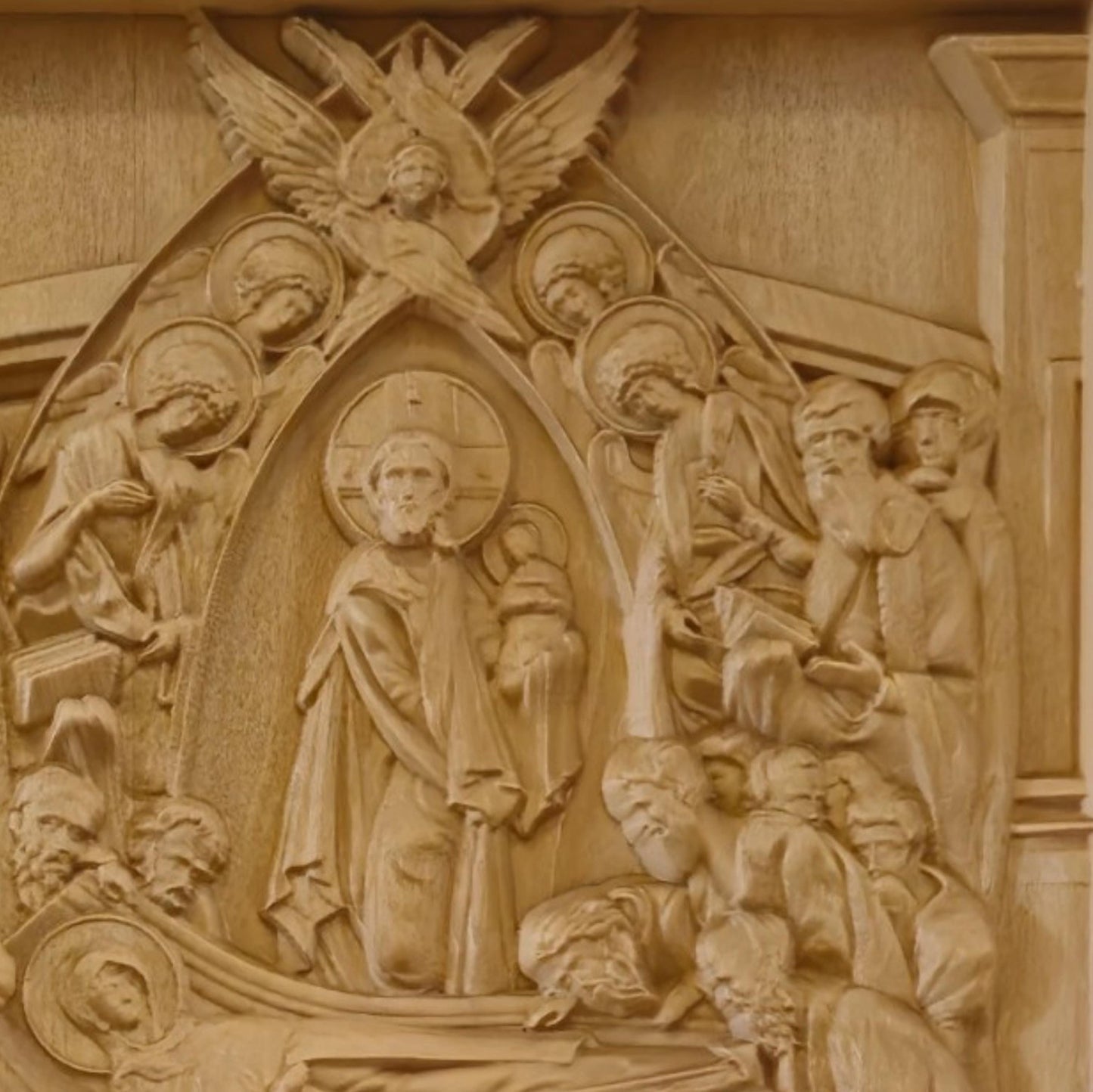 Dormition of the Mother of God Wooden Carved Handmade Christian Icon. Byzantine Greek Decor.