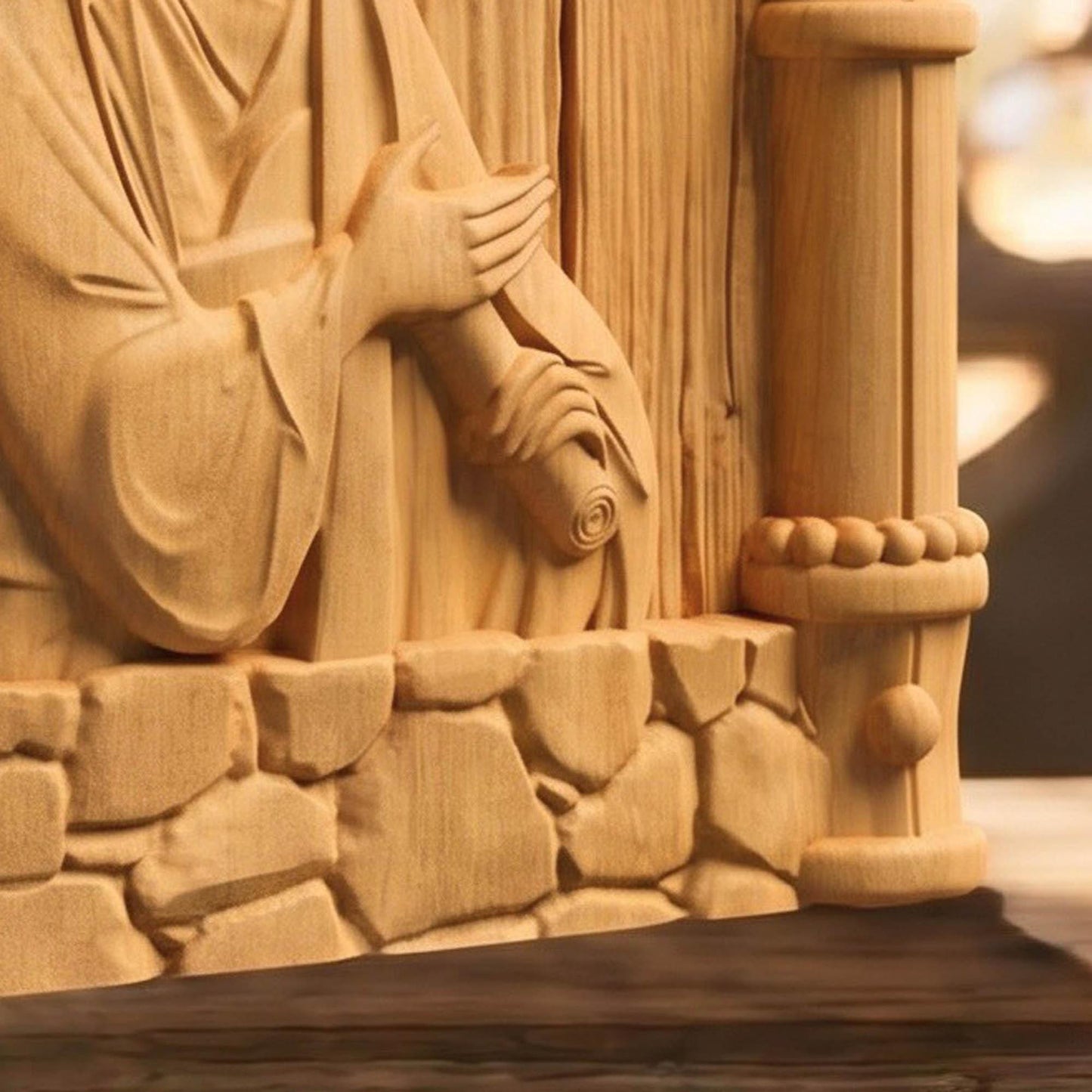 Saint Thomas the Apostle Wooden Carved Handmade Christian Icon Patron Saint of Architects and Builders Cretan Holy Carvings