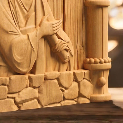 Saint Thomas the Apostle Wooden Carved Handmade Christian Icon Patron Saint of Architects and Builders Cretan Holy Carvings