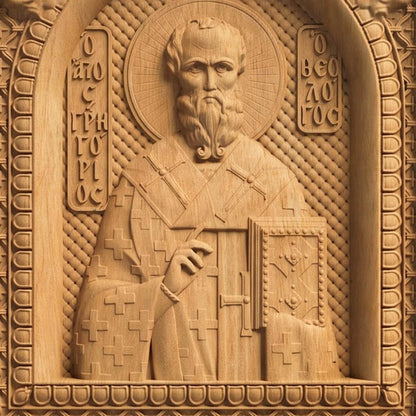 Saint Gregory the Theologian  Patron Saint of Students and Teachers Front Side Natural Wood Color Cretan Holy Carvings