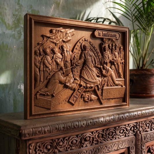 The Resurrection of Jesus Christ Wooden Carved Handmade Christian Icon | Byzantine Greek Orthodox Home Art Decor | Cretan Holy Carvings