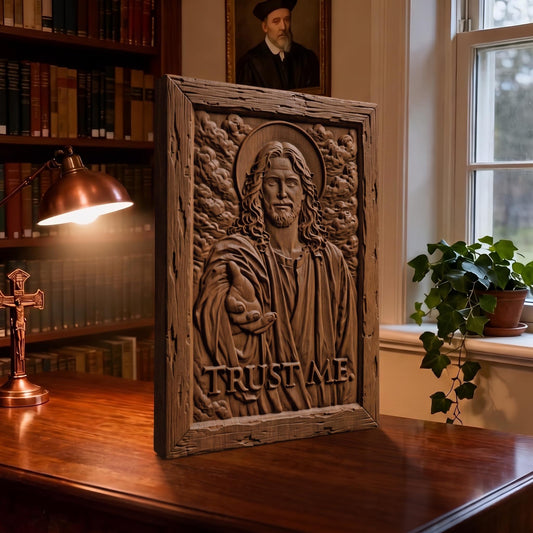 Jesus Christ - Trust Me Wooden Carved Handmade Christian Icon  Byzantine Greek Orthodox Home Decor Cretan Holy Carvings