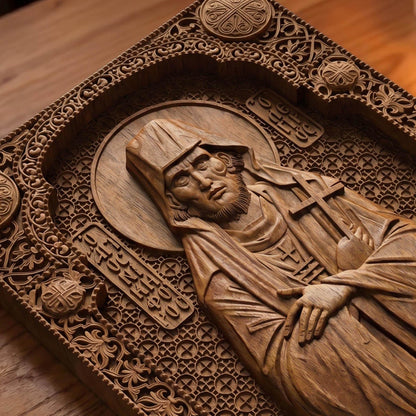Saint Nikephoros the Leper Patron of Infectious Diseases Wooden Carved Handmade Christian Icon | Byzantine Greek Orthodox Home Art Decor