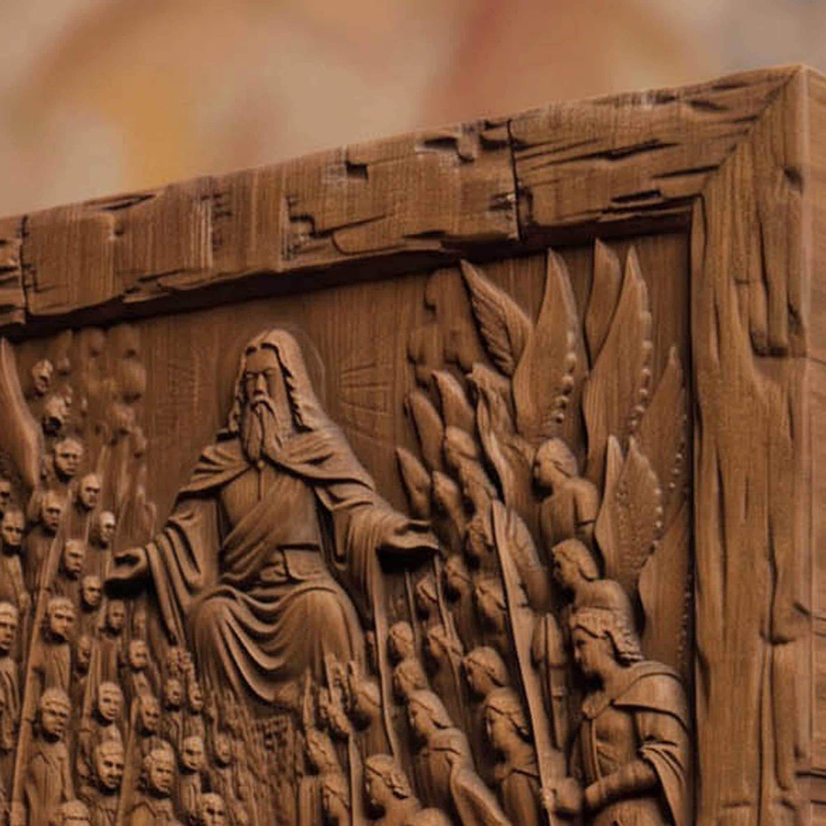 The Crucifixion Wooden Carved Handmade Christian Icon  Byzantine Greek Orthodox Home Decor Cretan Holy Carvings
