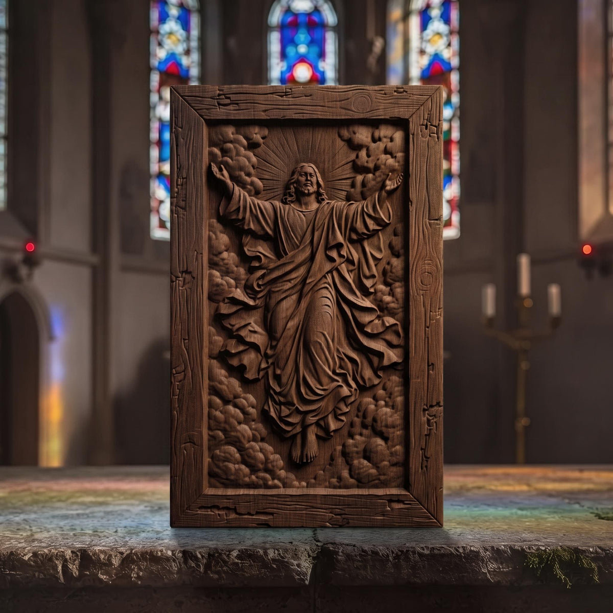 Jesus Christ Ascension Wooden Carved Handmade Christian Icon  Byzantine Greek Orthodox Home Decor Cretan Holy Carvings