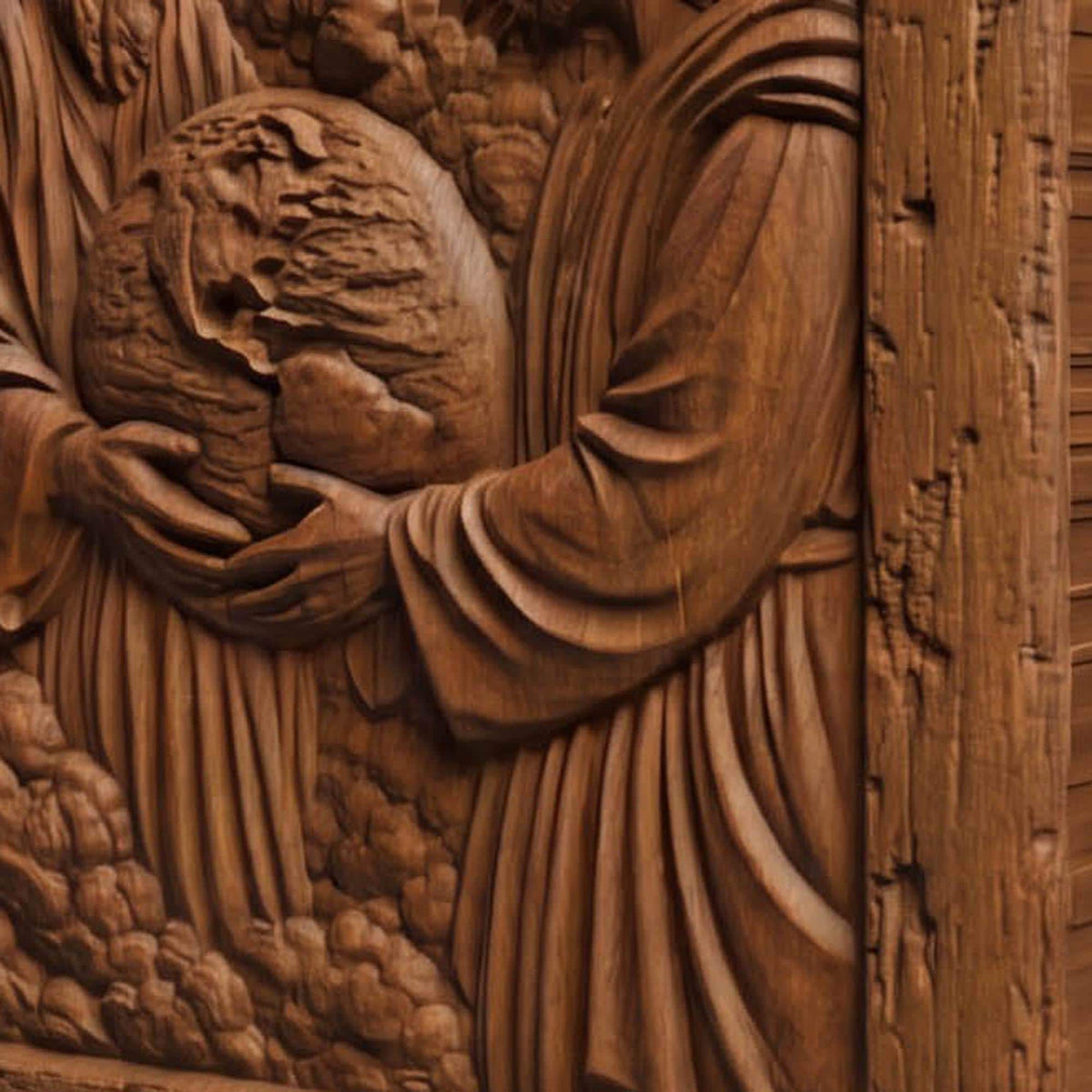 God Creating Earth Wooden Carved Handmade Christian Icon  Byzantine Greek Orthodox Home Decor Cretan Holy Carvings