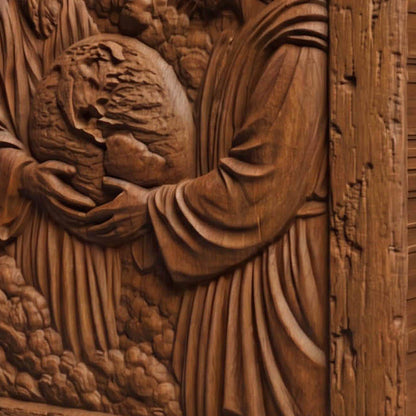God Creating Earth Wooden Carved Handmade Christian Icon  Byzantine Greek Orthodox Home Decor Cretan Holy Carvings
