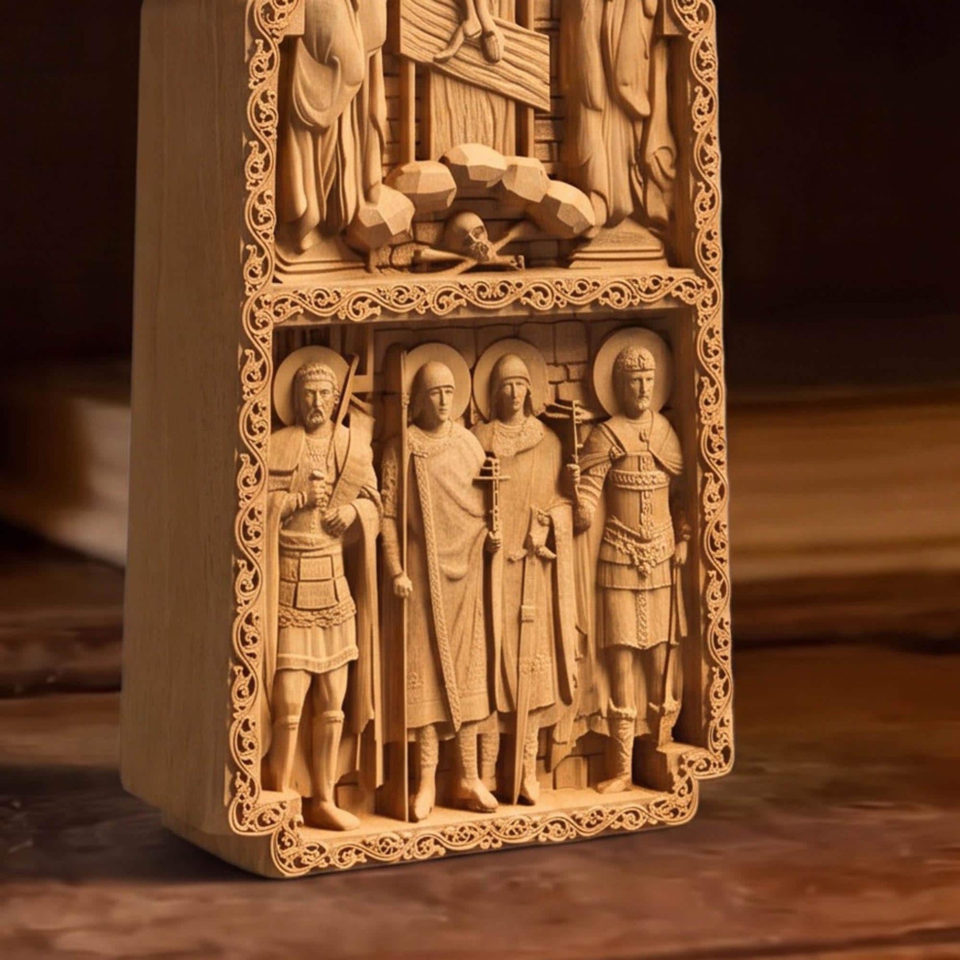 Hand Carved Cross No 15 | Wood Byzantine Greek Christian Wall Art Cretan Holy Carvings