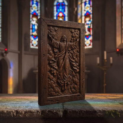 Jesus Christ Ascension Wooden Carved Handmade Christian Icon  Byzantine Greek Orthodox Home Decor Cretan Holy Carvings