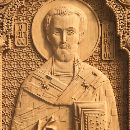 Saint Eleftherios Patron Saint of Pregnant Women Wooden Carved Handmade Christian Icon | Byzantine Greek Orthodox Home Art Decor