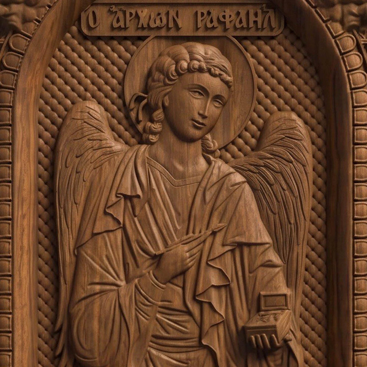 Archangel Raphael Wooden Carved Handmade Christian Icon | Byzantine Greek Orthodox Home Art Decor